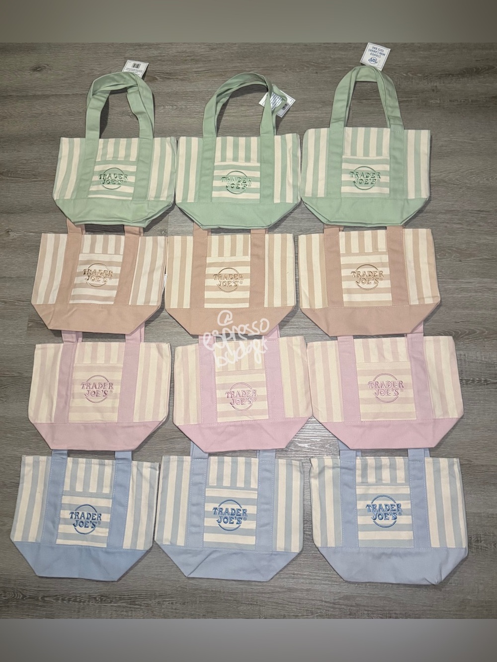 Trader Joe's Set of 12 Mini Tote Bag - Pastel Stripe (Mint, Pink, Blue, Beige)